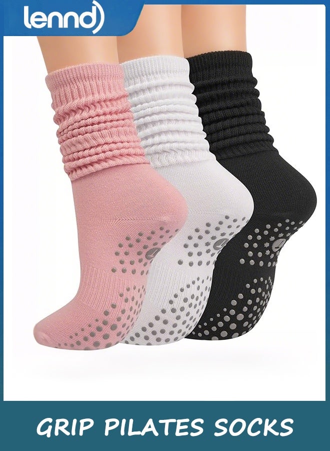 LENND Grip Pilates Socks for Women, Yoga Slouch Socks with Grip for Barre Workout Hospital Long Scrunch Slipper Socks - Image 1